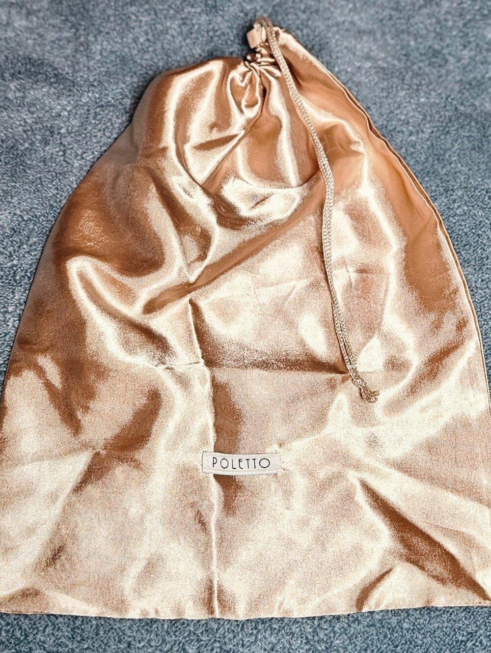 Authentic Poletto Champagne Satin Drawstring Dust Bag Shoe Purse Storage 14"x10"